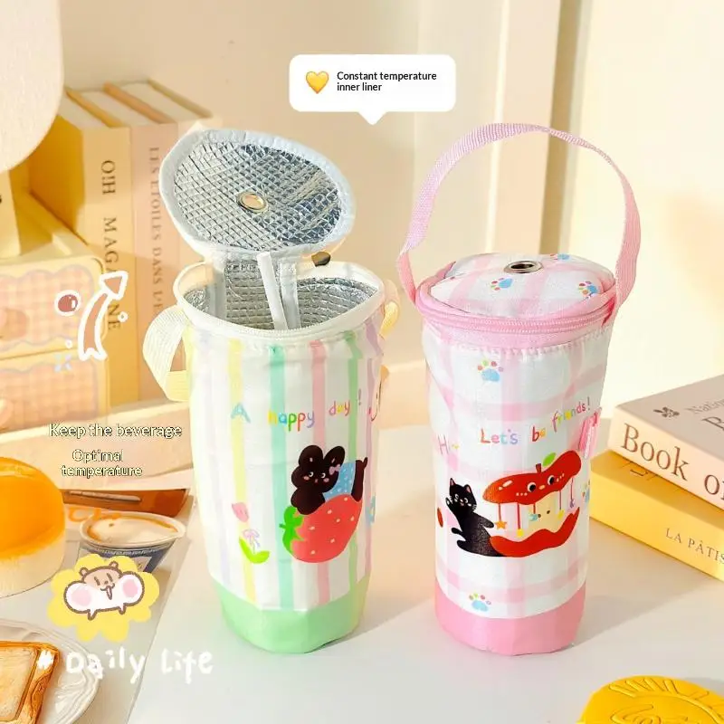 Portable Milk Tea Thermal Tote Bag Eco-Friendly Durable Handbag Reusable for School Office Outdoor Hiking Use