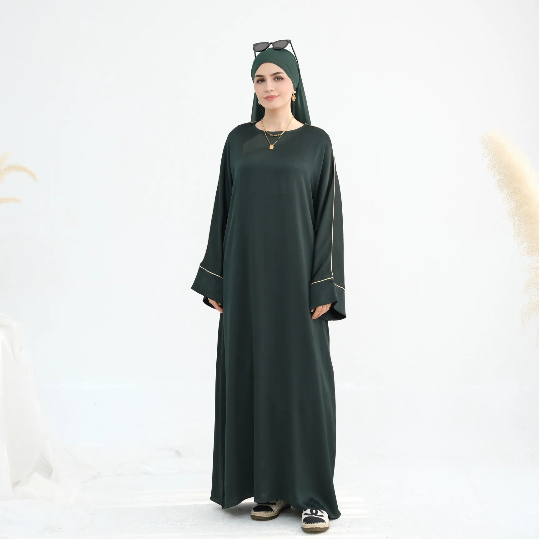Turkish Contrasting Color Fringed Long Robe Scarf Set Islamic  Muslim Fashion Women Abaya Hijab Suit Dubai Ramadan Modest Dress