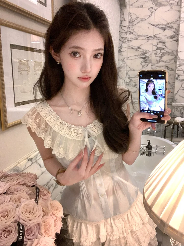 

Синий кружевной укороченный топ для женщин, летний винтажный топ-жилет, облегающий, из смесового хлопка и полиэстера, повседневная одежда