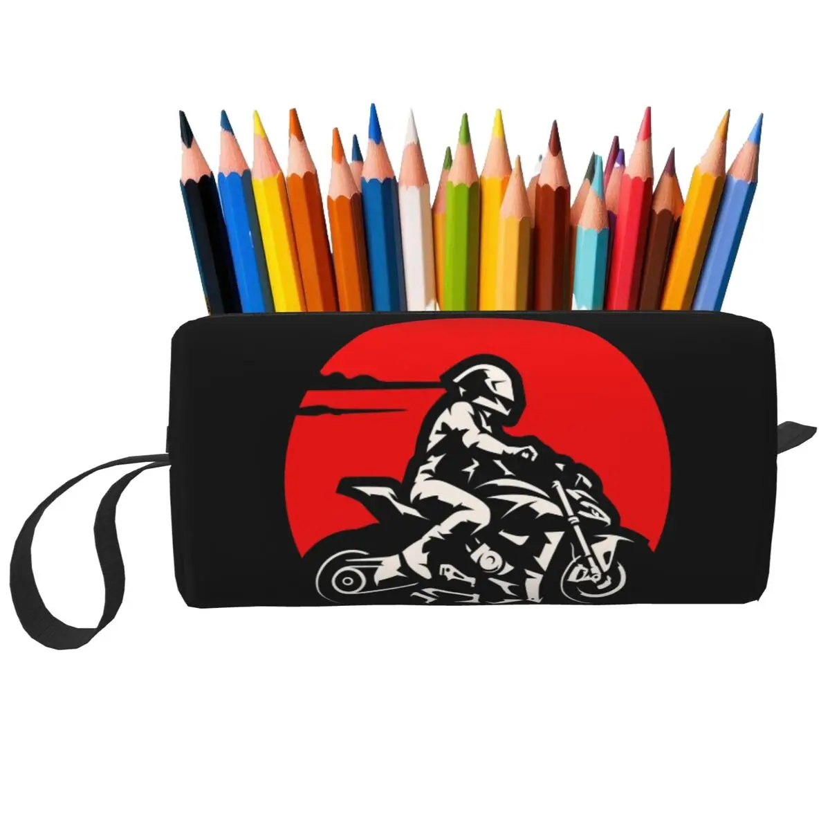 Black White Cool Motorcycle Pencil Case for Boy Girl School Pen Box Pencil Bag Stationery Supplies Travel Women Organizer Pouch