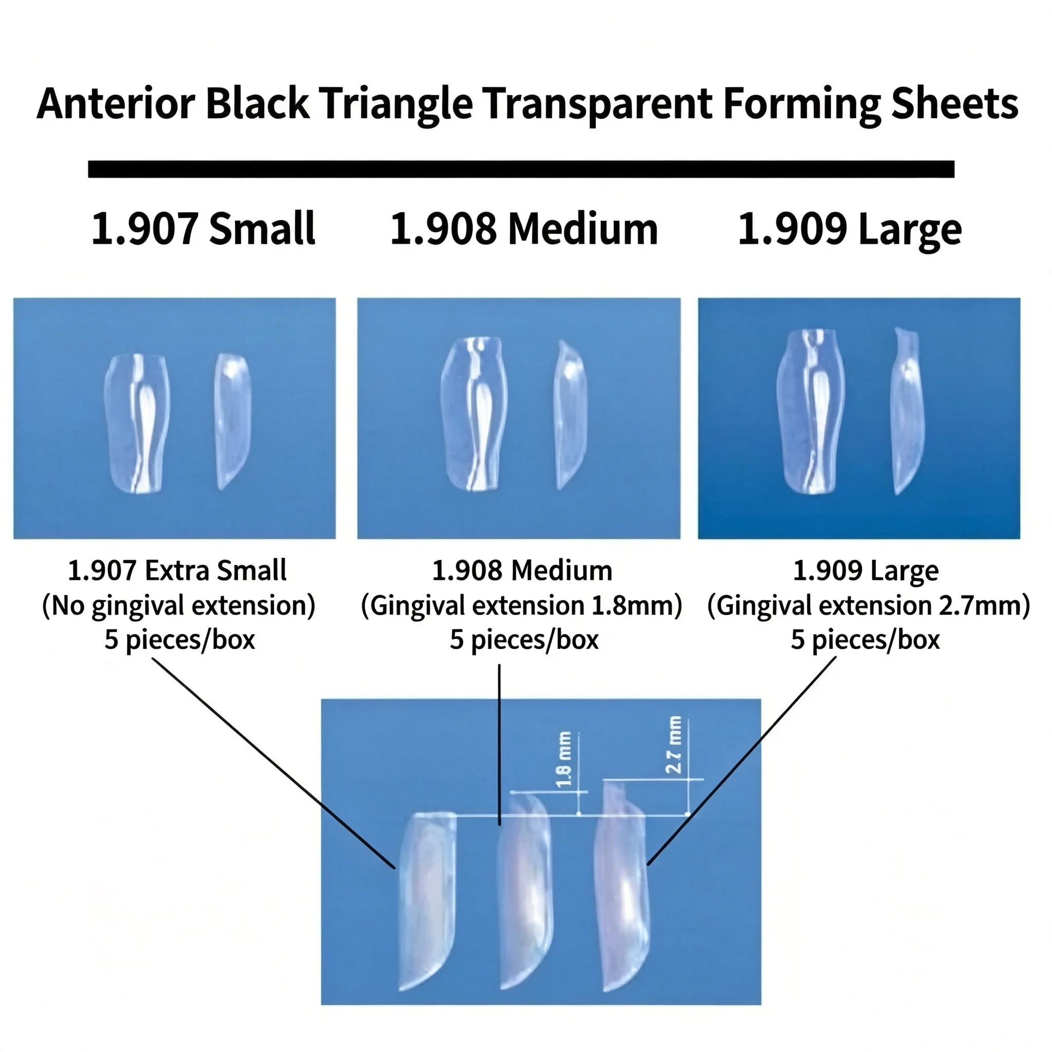 Dental Polyester Clear Anterior Black Triangle Matrix Bands Pre‑Formed 0.05mm for Front Teeth Composite Restoration 5Pcs/Box