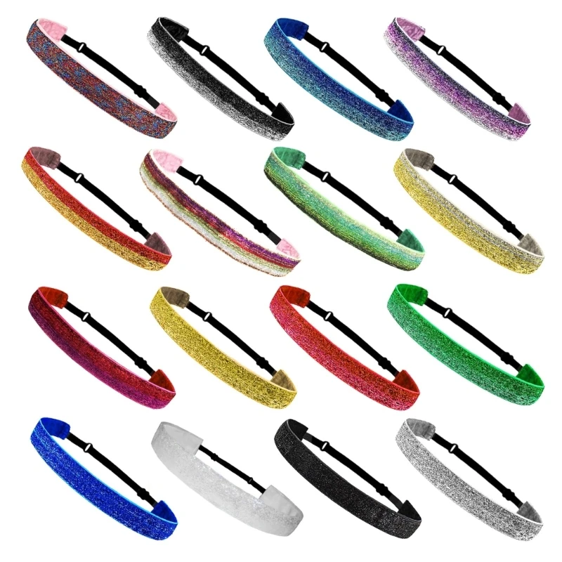 

Glitter Elastic Headbands Girl Adjustable Non-Slip Stretch Headband Hair Bands H58D