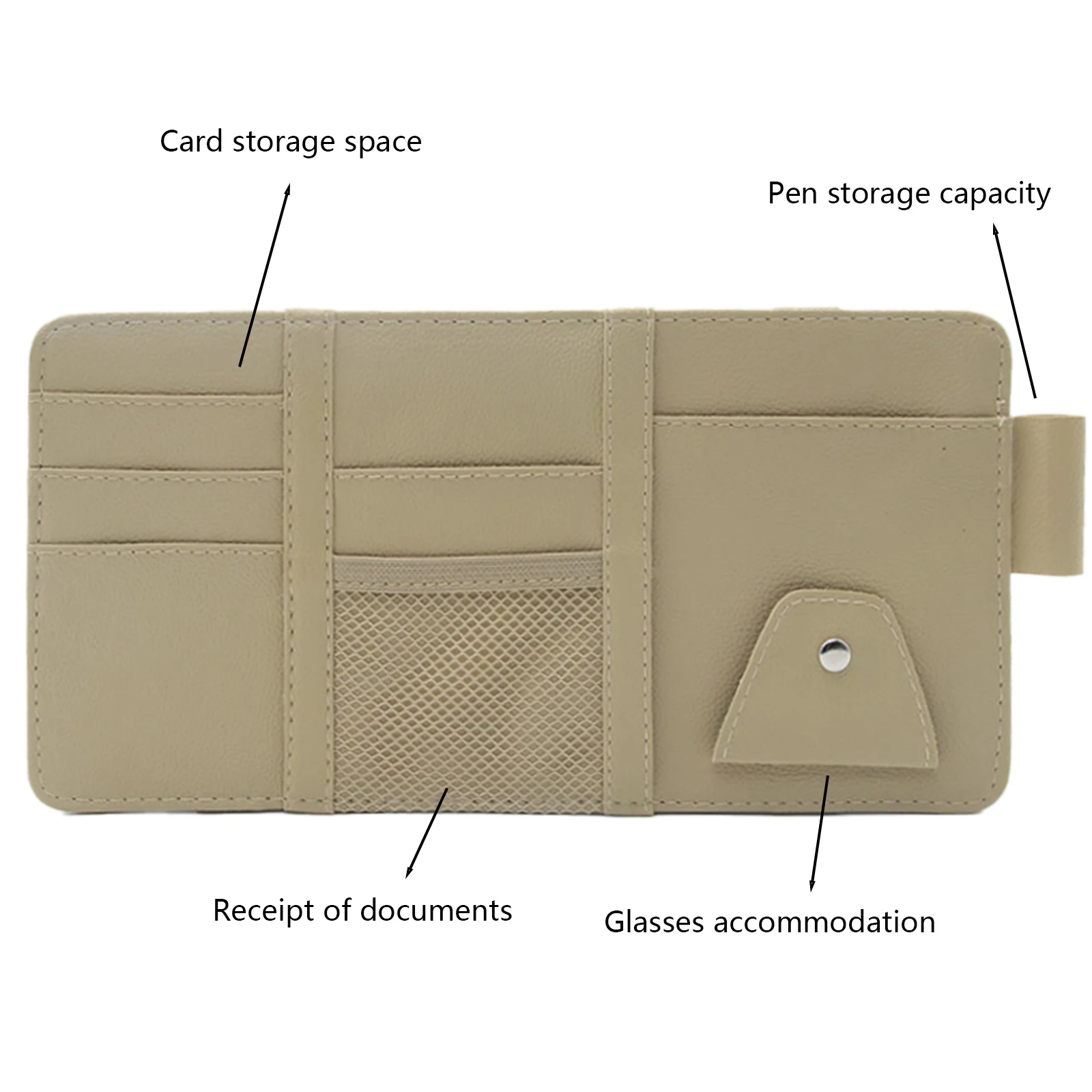 Car Sun Visor Organizer Storage Ziper Pocket PU Pouch Bag Card Glasses Pen Holder Multi-Pocket Auto Interior Accessories