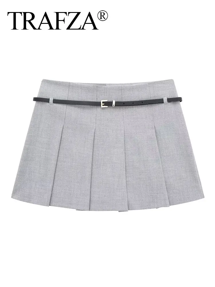 

TRAFZA Fashion Slim Short Skirt Female With Belt Wild Chic Preppy Style Women's Mini Shorts 2024 Summer Culottes For Women