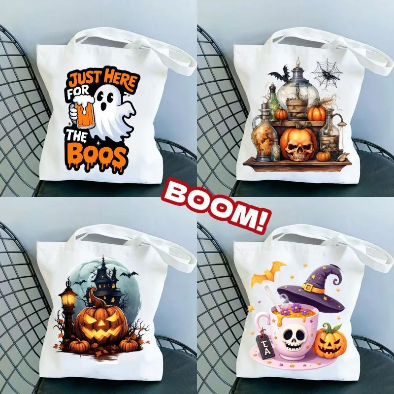 

Набор сумок-тоут на Хэллоуин, призрак, тыква, череп, дизайн, оранжевый, черный цвет, многоразовые сумки для покупок с принтом BOOM
