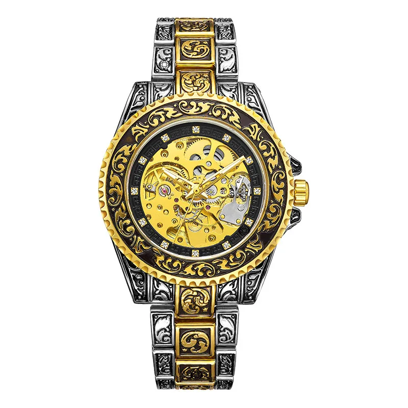 Men Watch European and American High End Light Luxury Hollow Out Retro Carving Male Fully Automatic Mechanical Watches Clock