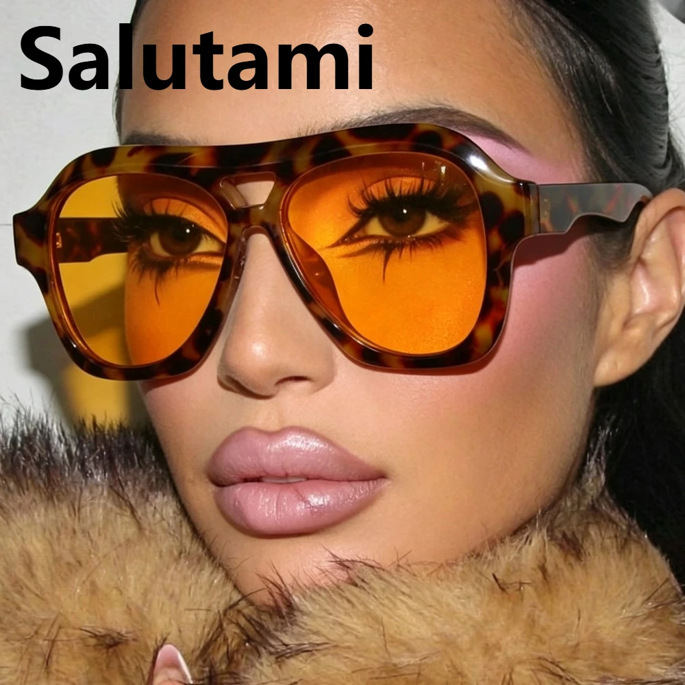 New Fashion Retro Leopard Print Women Sunglasses Double-bridge Square Irregular Glasses Men UV400 Protection Outdoor Sunglasses