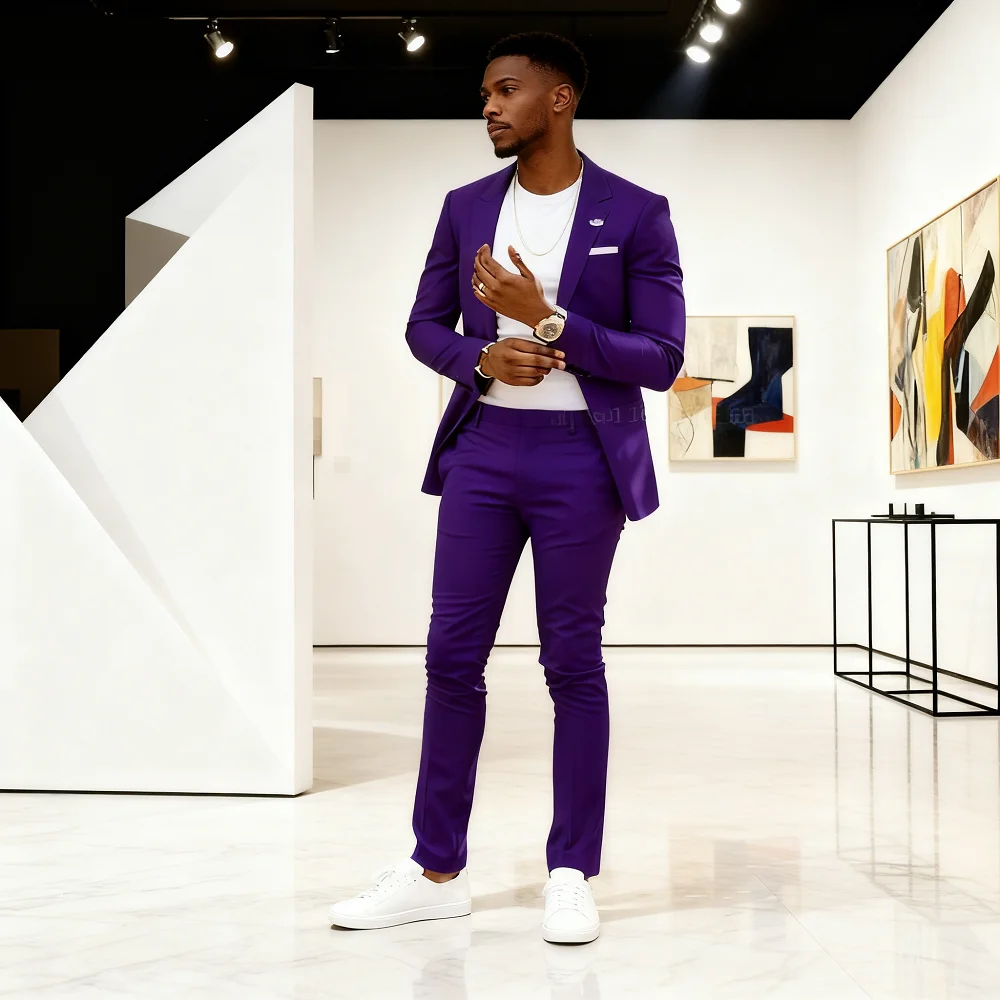 

Two-Piece Casual Slim Fit Business Suit Set Notch Lapel Unique Chest Jacket Groomsmen Smoking Wedding Tuxedo Ensemble