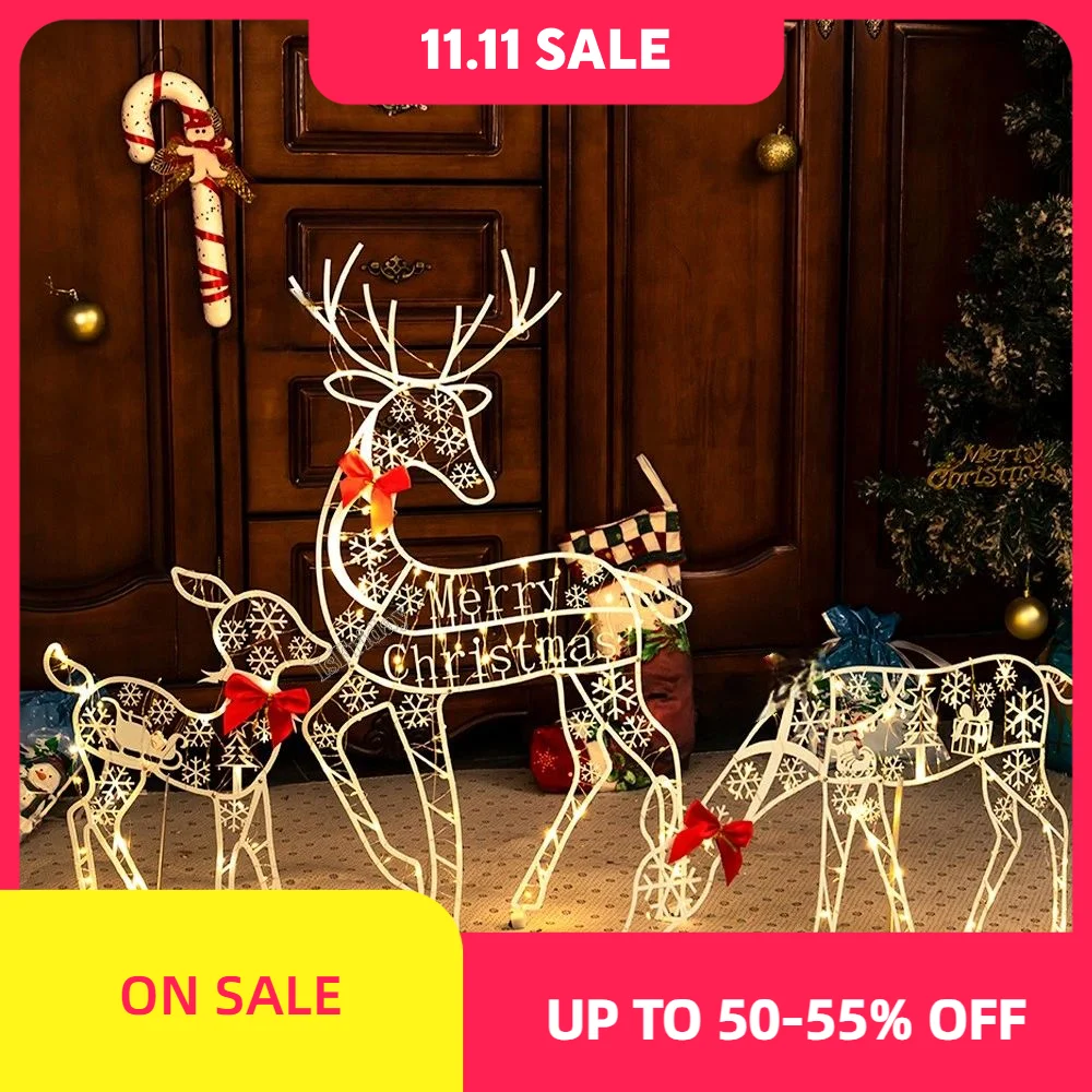 3pcs  Originali Lighted Deer Reindeer Family Lighted Deer Christmas Decor With Led Lights Light Up Bucks Indoor Or Outdoor Yard