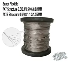 Super Flexible Soft 7X7 Structure 0.3/0.4/0.5/0.6/0.8/1MM and 7X19 0.6/0.8/1/1.2/1.5/2MM Stianless Steel 304 Wire Rope Cable