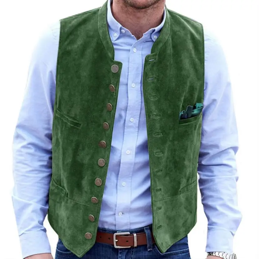 Gilet da uomo 4 tasche Gilet da uomo quotidiano monopetto senza maniche Giacca da uomo stile casual Gilet con collo alla coreana