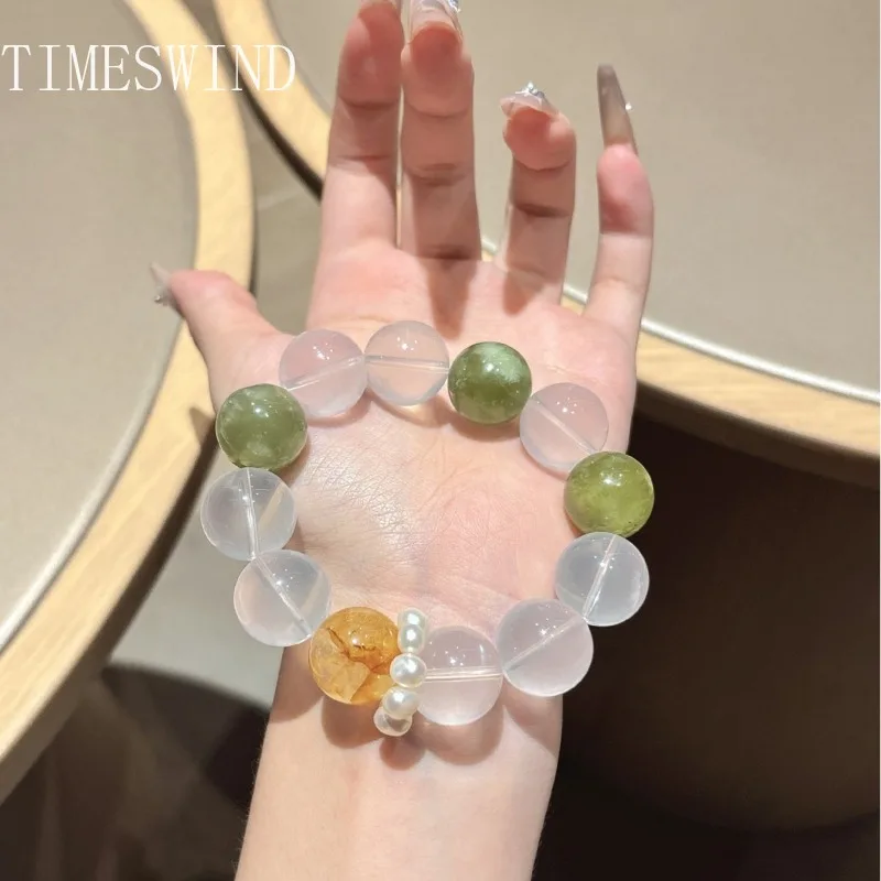 

TIMESWIND Original Natural Crystal Green White Beaded Pearl Circle Women Lucky Bracelet Fashion Jewelry with Certificate