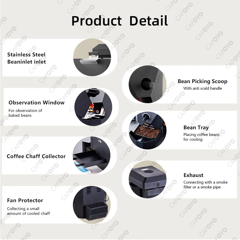 CAFOVO RE-2 Electric Coffee Roaster 500g Capacity with Artisan Software Dual Temperature Monitoring Commercial Home Roasting