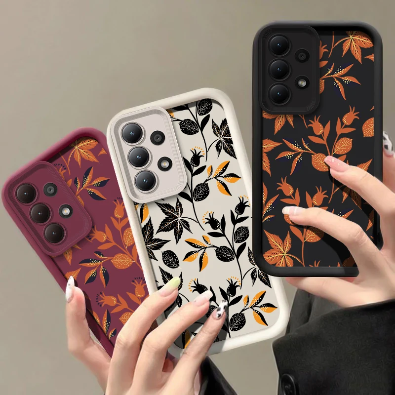 A07 リーフ柄スマホケース Samsung Galaxy A06 5G A05S A04E A04S A22 A12 A51 A71 A50 A30 A05用 耐衝撃 マット ソフトカバー