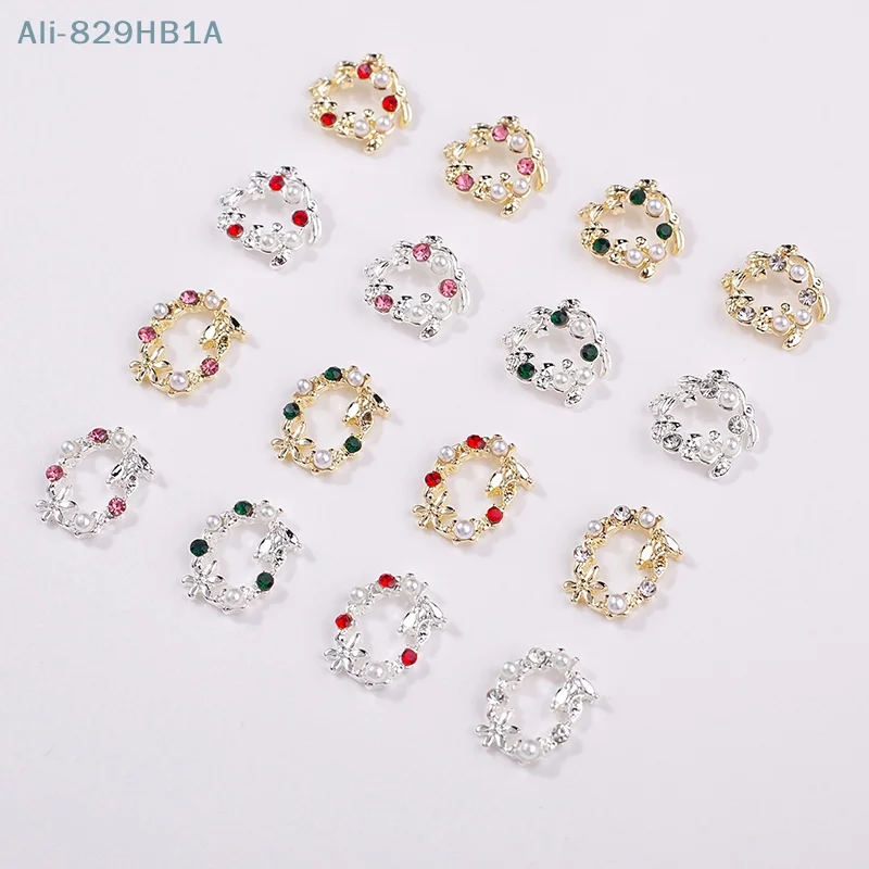 5 Stück Mokka Blumenkranz Perle Zirkon Nail Art Charms Strass Weihnachtskranz Design Kristalle Schmuck Nail Art Dekoration