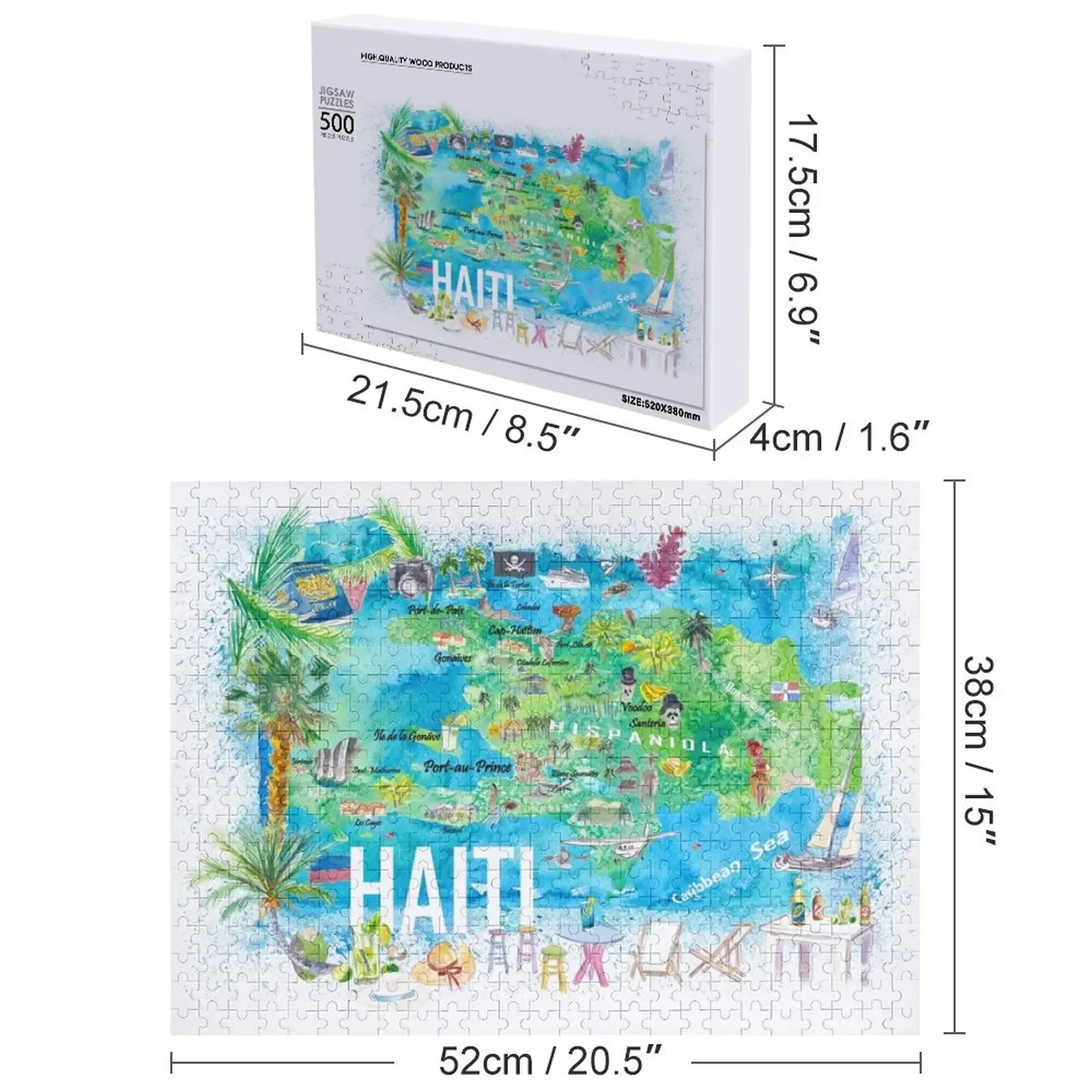 Haiti ilha ilustrada mapa de viagem com estradas e destaques quebra-cabeça foto personalizada brinquedos de natal brinquedo do bebê quebra-cabeça