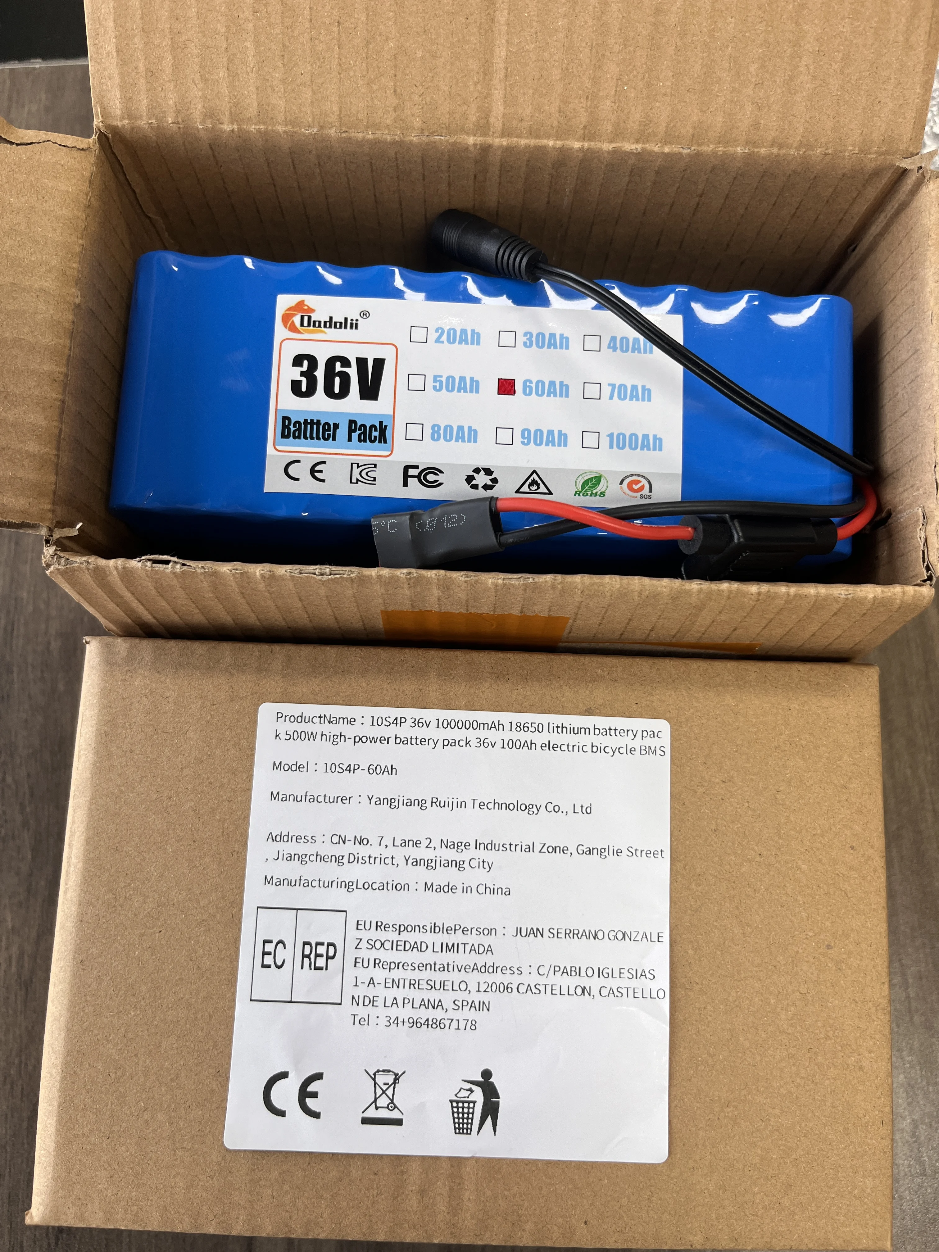 

New style# 36V10s4p 100Ah 20000W large capacity 18650 lithium battery pack with BMS XT60 Plug 18650battery