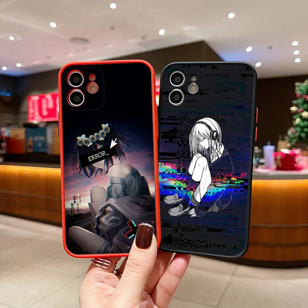 Phone Case For iphone 16Pro 7 8 Plus 15 14 13 Mini 12 11 16 Pro Max SE XR Vaporwave Girl Anime Matte Frosted Translucent Cover