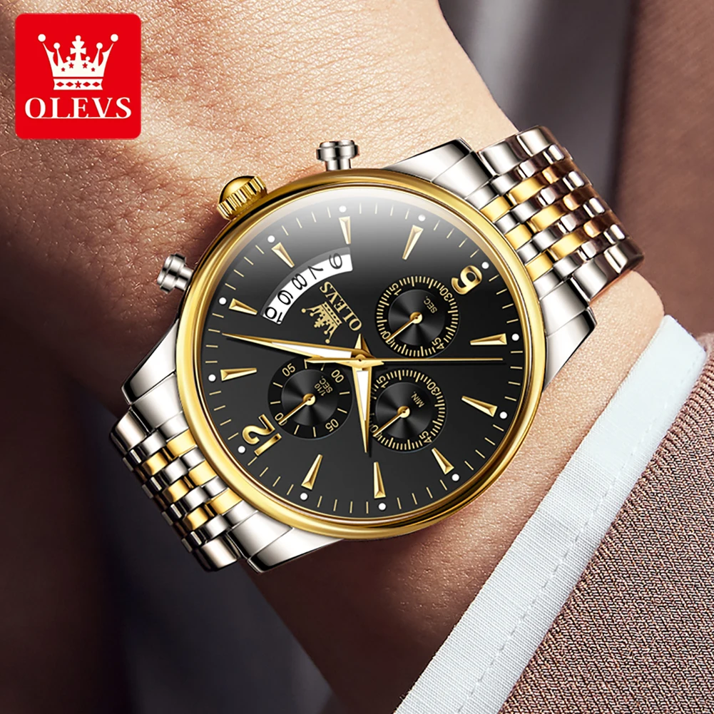 OLEVS Men's Watches Waterproof Luminous Sport Watch Chronograph Multifunction Business Fashion Gold Men's Quartz Watch 2867