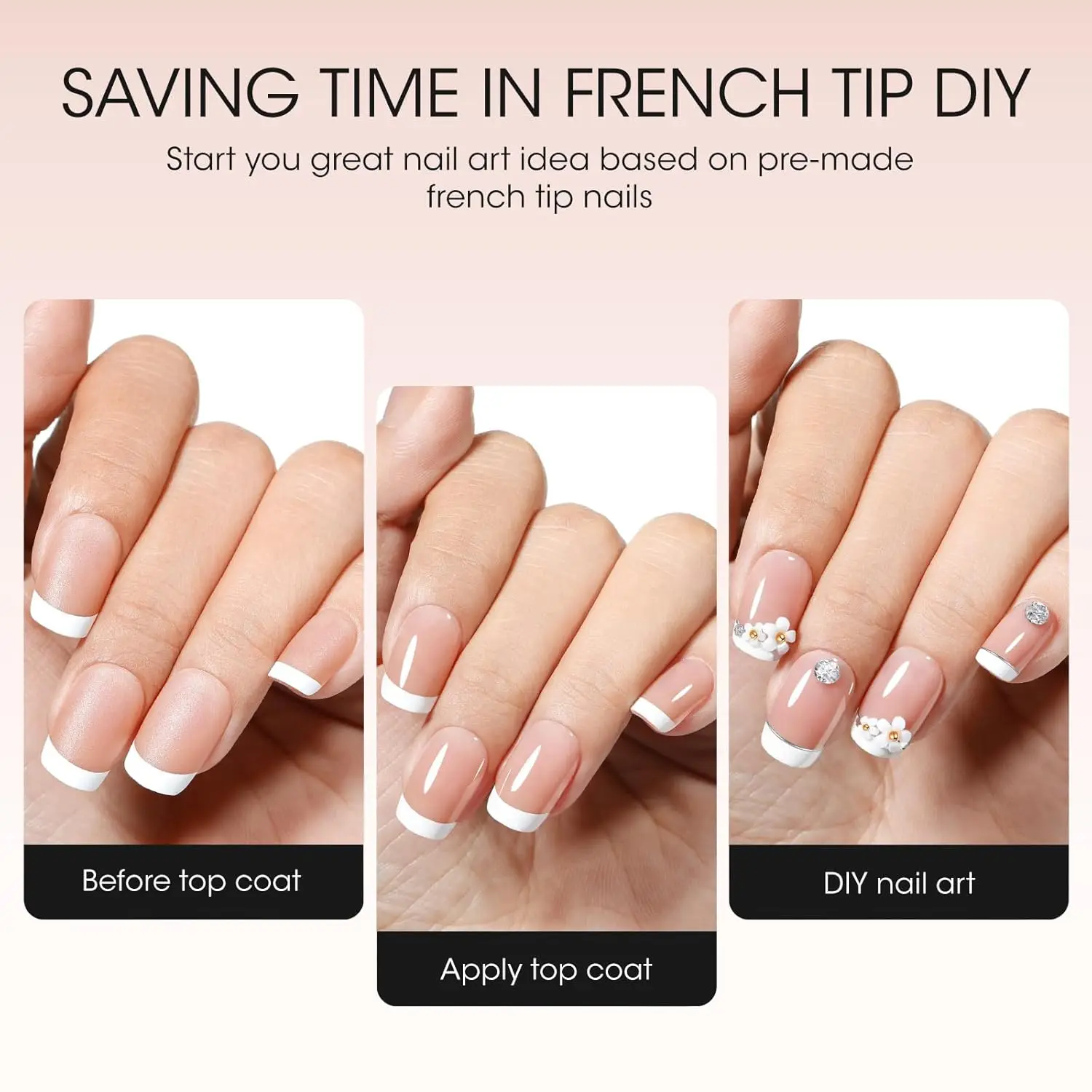 ジェレン コンプリート ジェルチップ プレスオンネイルキット フレンチチップ 150枚 アクリル ブラウン ショートスクエア 3 in 1 プレフレンチ 15サイズ 接着剤付き