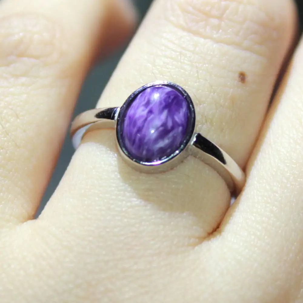 925 sterling silver Natural charoite adjustable ring  send randomly