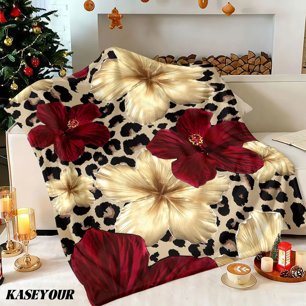 Tropical Hibiscus Leopard Winter Summer Flannel Blanket Throw Fleece Soft Fuzzy Plush Cozy Fleece Blankets for Sofa Ideal Gifts