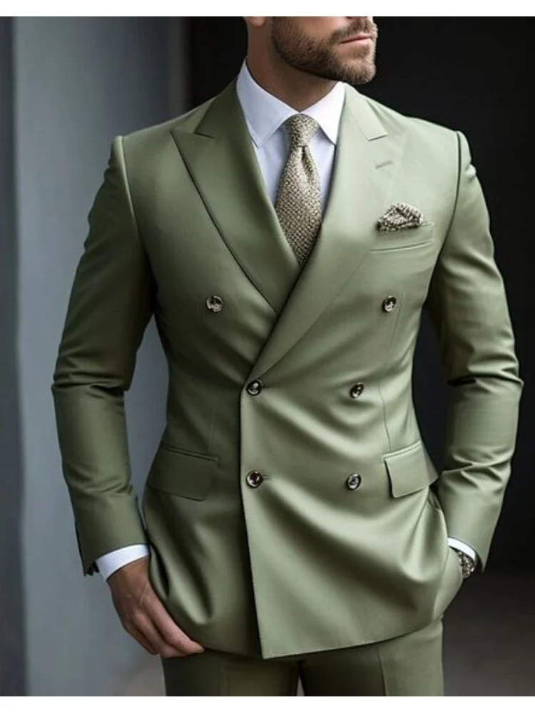 

Casual Light Green Mens Suits Groom Wedding Tuxedo Double Breasted Blazer Formal Business Prom Dress 2 Pieces Traje De Hombre