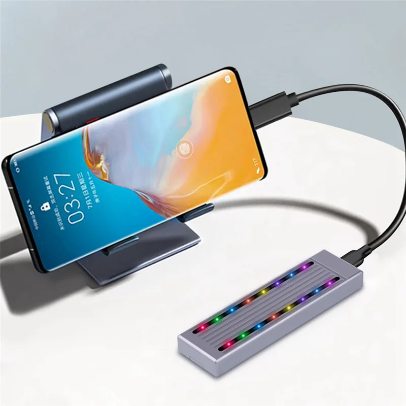 X64A-M.2 Nvme harde schijfbehuizing SSD Cool RGB Light harde schijfbehuizing Aluminium CNC-behuizing Hoge snelheid Gen.2 met kabel