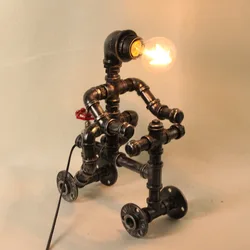 Creative Button Type Iron Pipe Table Lamp Water Pipe Robot Industrial Style Decoration Bar Coffee Shop Retro Night Lamp Bra