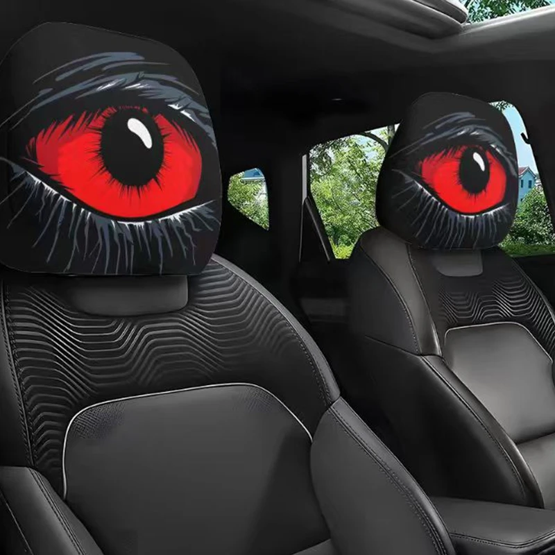 

2PCS Big Eye Print Car Seat Headrest Covers Fabric Auto Seat Headrest Protectors Halloween Festival Celebration Car Decrations