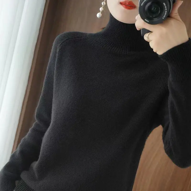 Turtleneck Pullover Fall Winter Cashmere Sweater Women Pure Color Casual Long-sleeved Loose Pullover Bottoming Women's Jumper