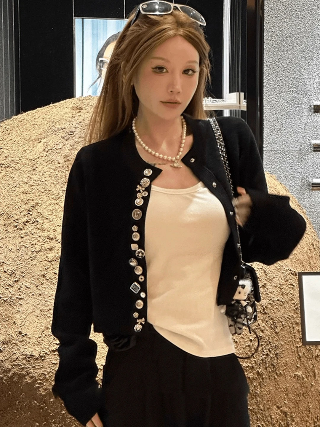 Cardigan Aperto Bla ort per Donna, Elegante e Personale, Nuovo Arrivo Invernale, Top Lavorato a Maglia con Bottoni in Stile Francese...