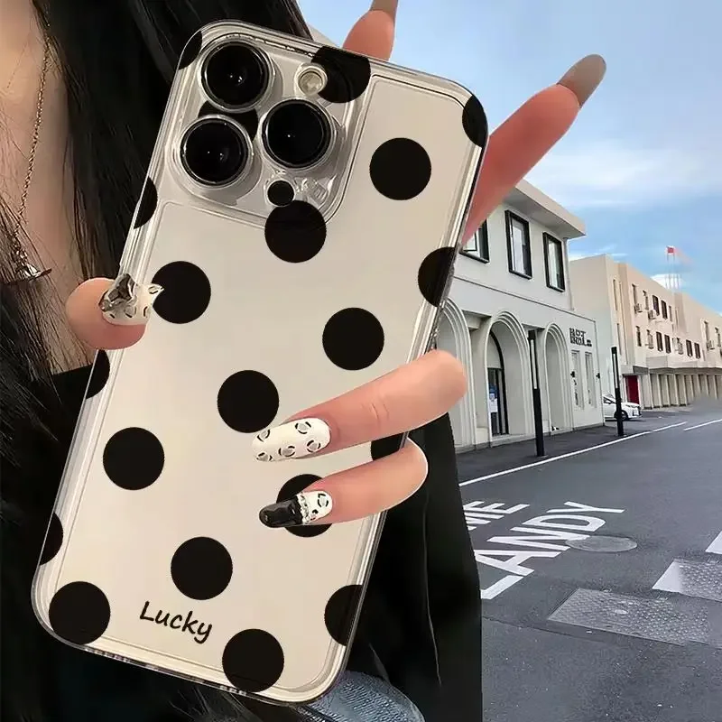 Clear polka dot case For iPhone 15 11 14 12 13 Pro Max X XR XS 7 8 Plus SE 2022 2020 Soft Loveheart Bottom Cover