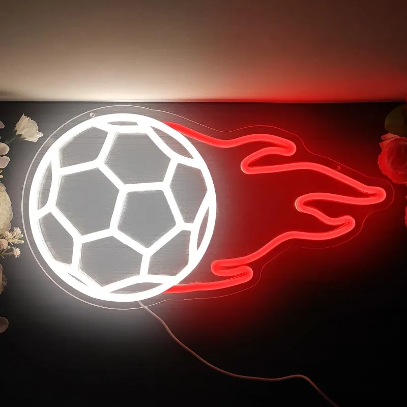 Soccer On Fire Neon wall decor Dimmable LED signs Bedroom glow signs Birthday parties Home College Store decor Club Kids Gifts