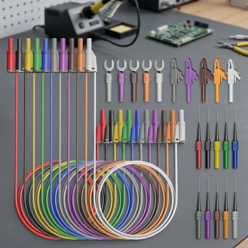 Silicone Test Wire Kit CKT011 1 Meter Length with Stackable Banana and For Spade Connectors for Electronic Testing