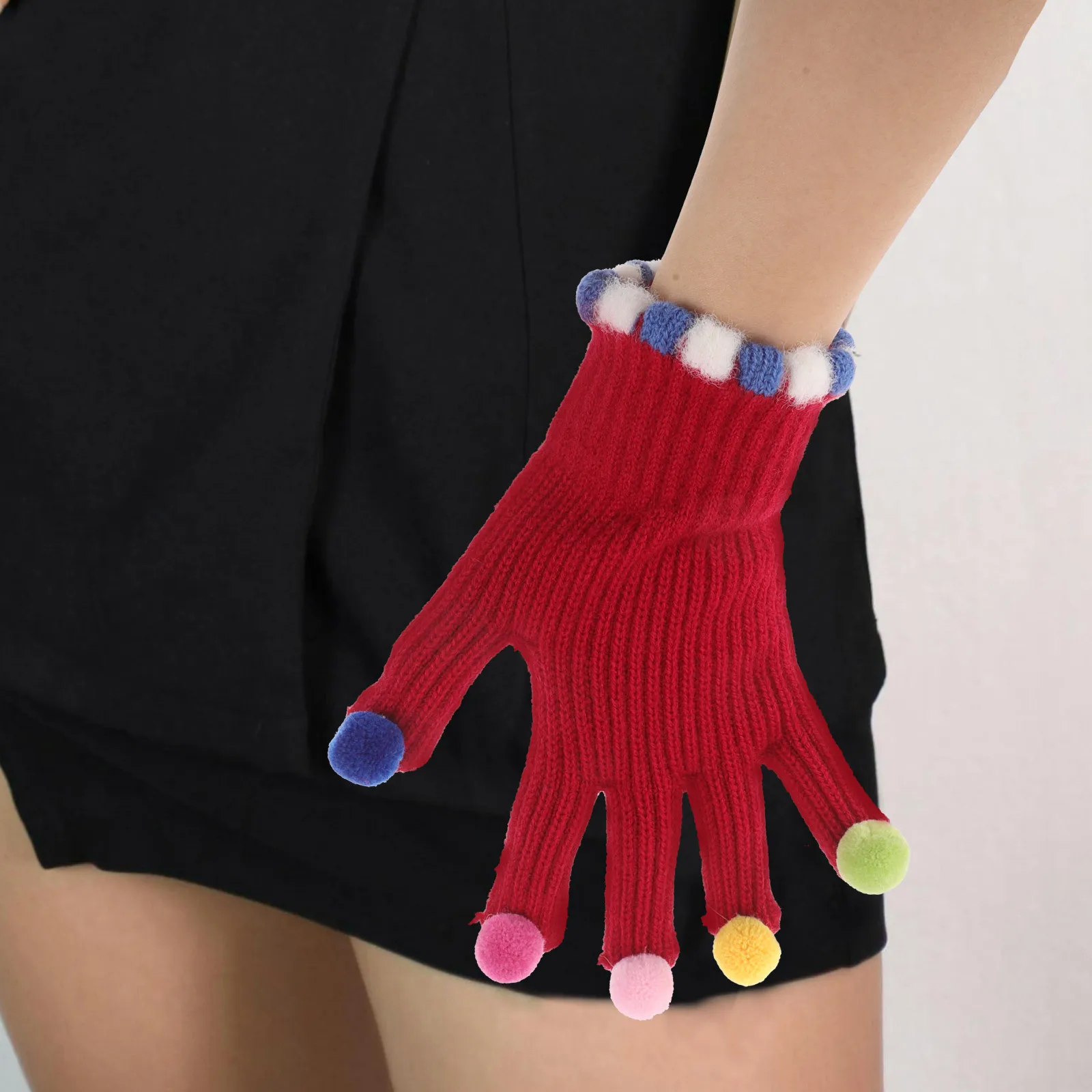 1 Gloves Colorful Pompom Decorations Touchscreen Compatible Fingerless Winter Gloves For Women Men Cycling Running