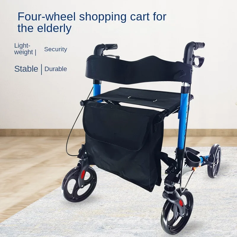 Elderly four-wheel walkers, elderly out shopping carts, home with brakes, with cushions, storage bags, walkers