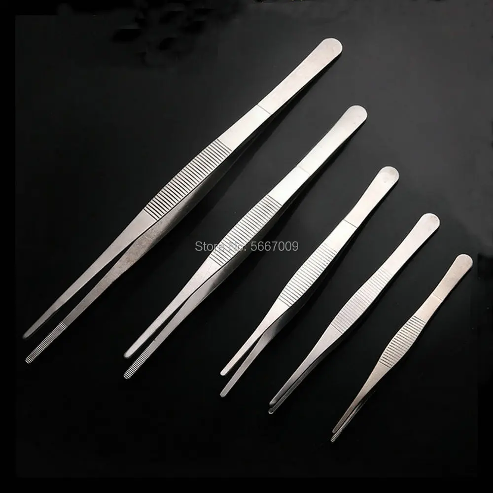 5pcs/10pcs Stainless Steel Straight Tweezer Thicken Medical Round-head Surgical Tweezer 12.5/14/16/18/20/25/30cm for Laboratory