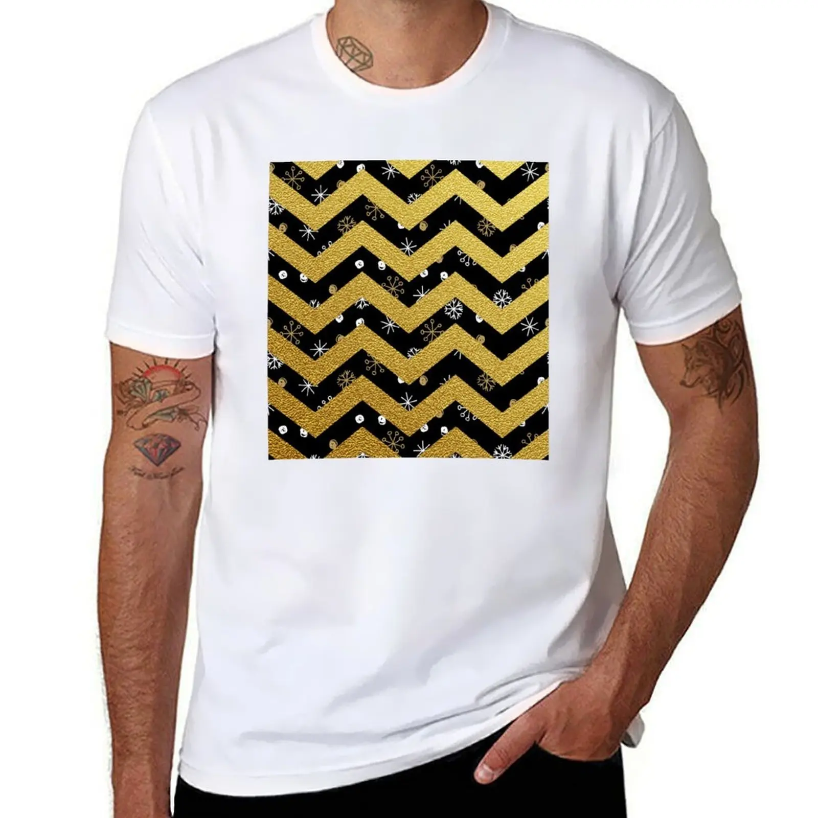 

black and gold glitter zig zag pattern T-Shirt t shirts for man slim fit anime t shirts oversize T-Shirt