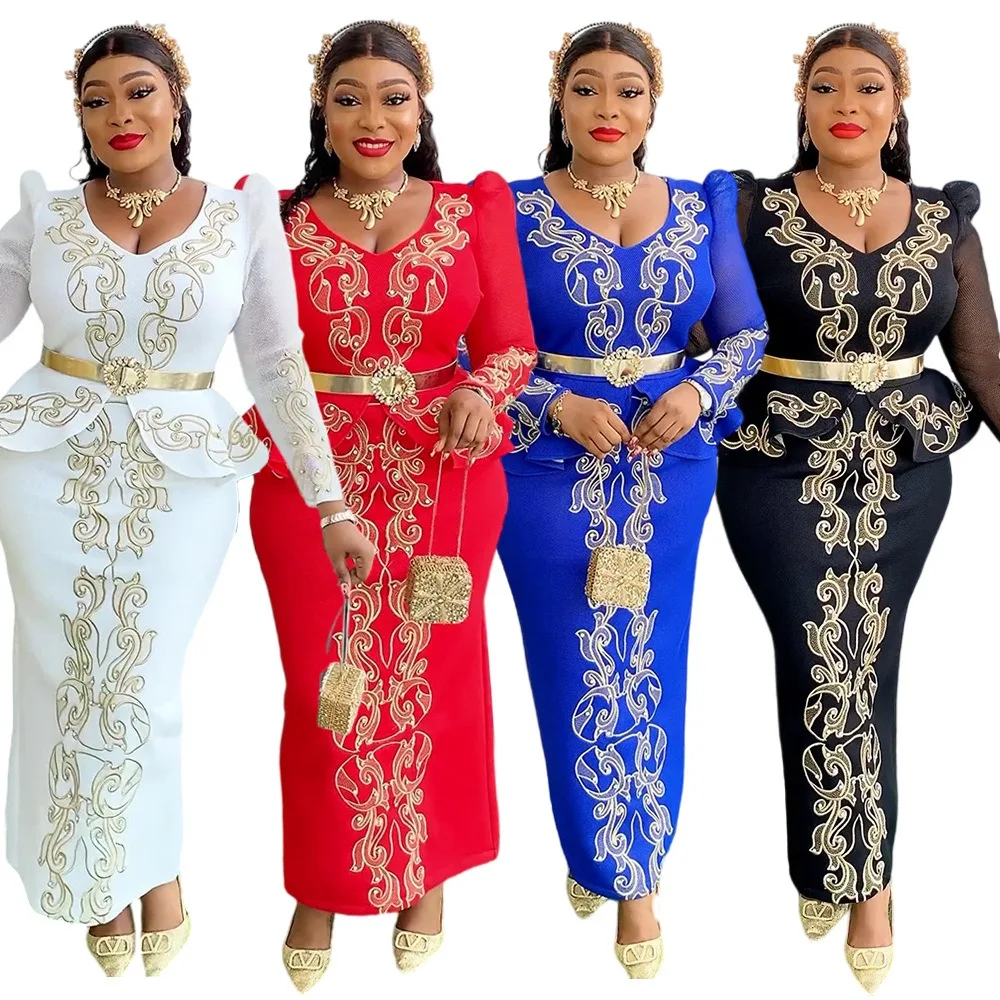 African Dresses for Women 2024 Elegant Africa Clothing Plus Size Dashiki Ankara Outfits Robe Turkey Wedding Party Long Dress