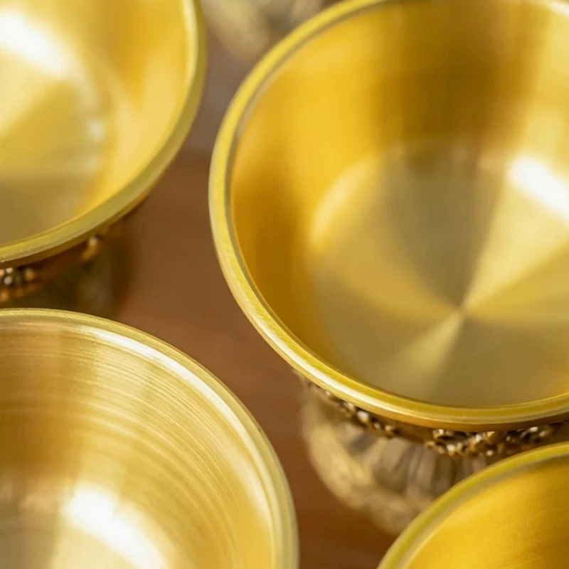 Buddhism Altars Bronze Mini Bowl,Engraving Eight Auspicious Tibetan Offering Buddha Bowl,Holy Water Bowl,Buddhist Items 5.5 cm