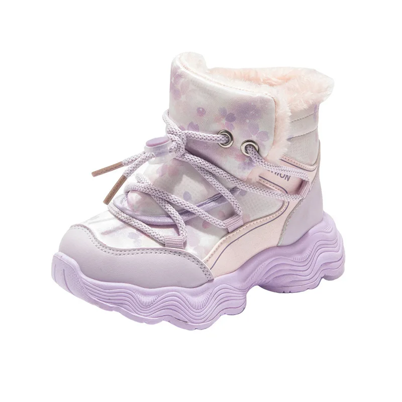 

Новинка 2023 года, зимние сапоги для девочек с принтом, утепленные флисовые подкладки, теплые хлопковые непромокаемые короткие сапоги для детей