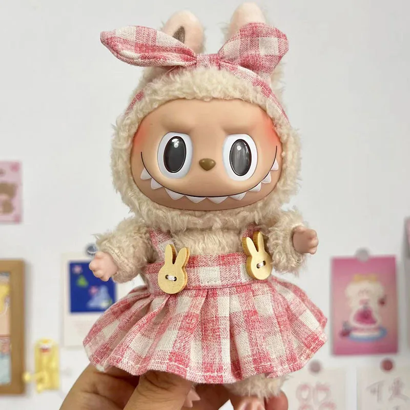 Mini Macacão Plush para Bonecas Labubu Idol, Roupas, Saia de Doces, Grampo, Acessórios Hoodie, Kpop Coreano, Exo, Cute17 cm