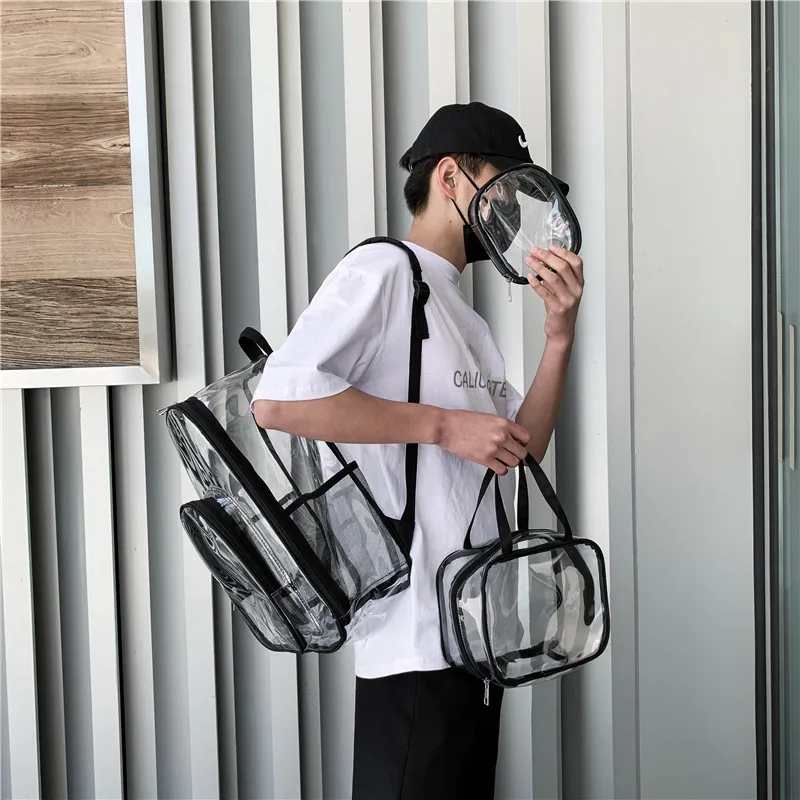 Zaino impermeabile Set in PVC trasparente borsa Solid Clear zaino Unisex zaino di grande capacità coppia Fashion Bagback Designer