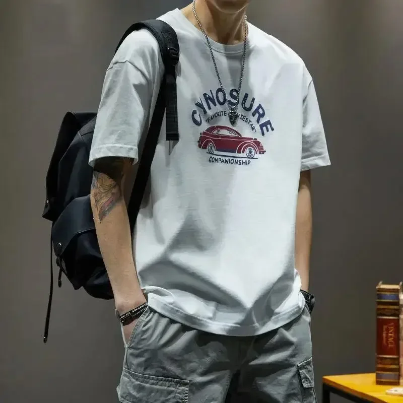 Cotton Heavy Duty Men's Plus Size T-shirts Casual Trendy Plus Size Korean Style Short Sleeve O-neck Printed T-shirts Male Tops