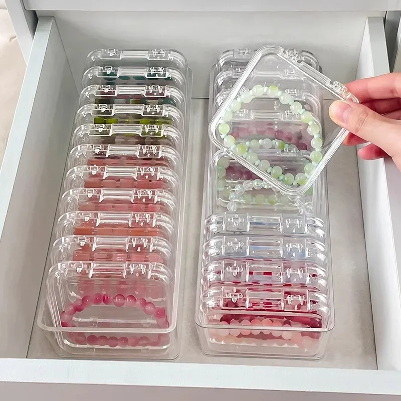 10/1PCS Transparent Jewelry Nail Storage Box Portable Square Acrylic Container Earring Rings Bracelet Badge Nail Packaging Case