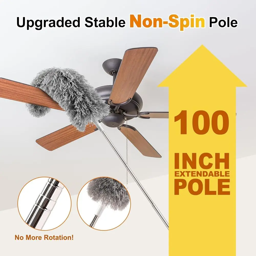 5-in-1 Multi-Purpose Duster Kit with 100 Extension Pole for Ceilings, Cobwebs, Blinds, Cars, and Furniture