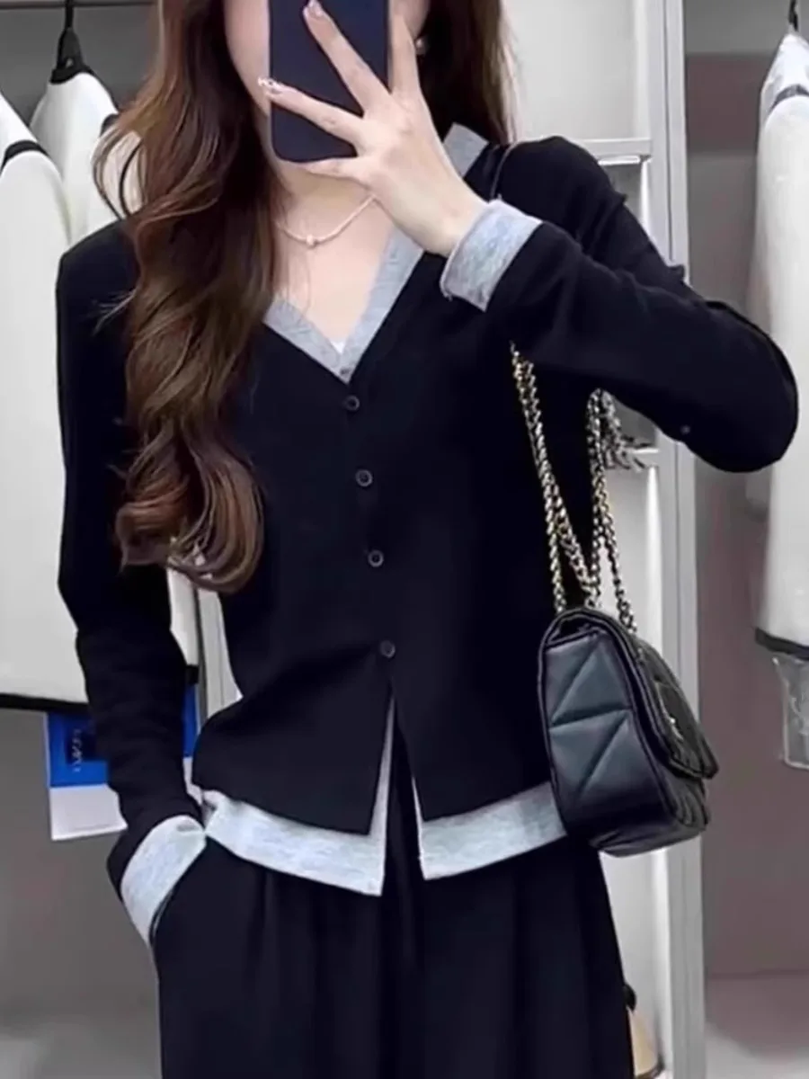 Bla Long Sve V-Ne تي شيرت المرأة ربيع الخريف جديد حجم كبير الدهون MM قاعدة irt التخسيس الألمانية المخملية المفتوحة سترة علوية