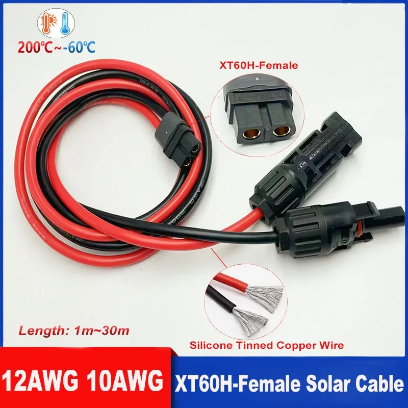10AWG-Silikonkabel (1 m ~ 10 m), XT90H-Buchse auf Solar-Anschlusskabel, geeignet für tragbare Solarpanel-Anschlussstecker