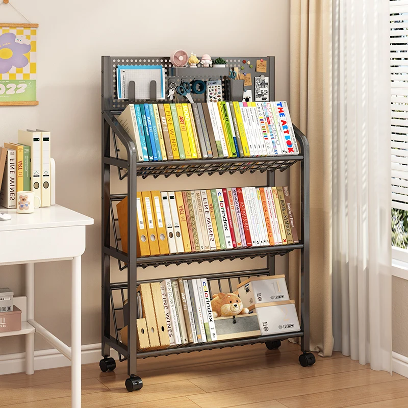 Bookshelf Floor Standing Multi-Layer Book Organizer Living Room Magazine Rack Movable Bookcase Wheels Furniture Estantes FYMR